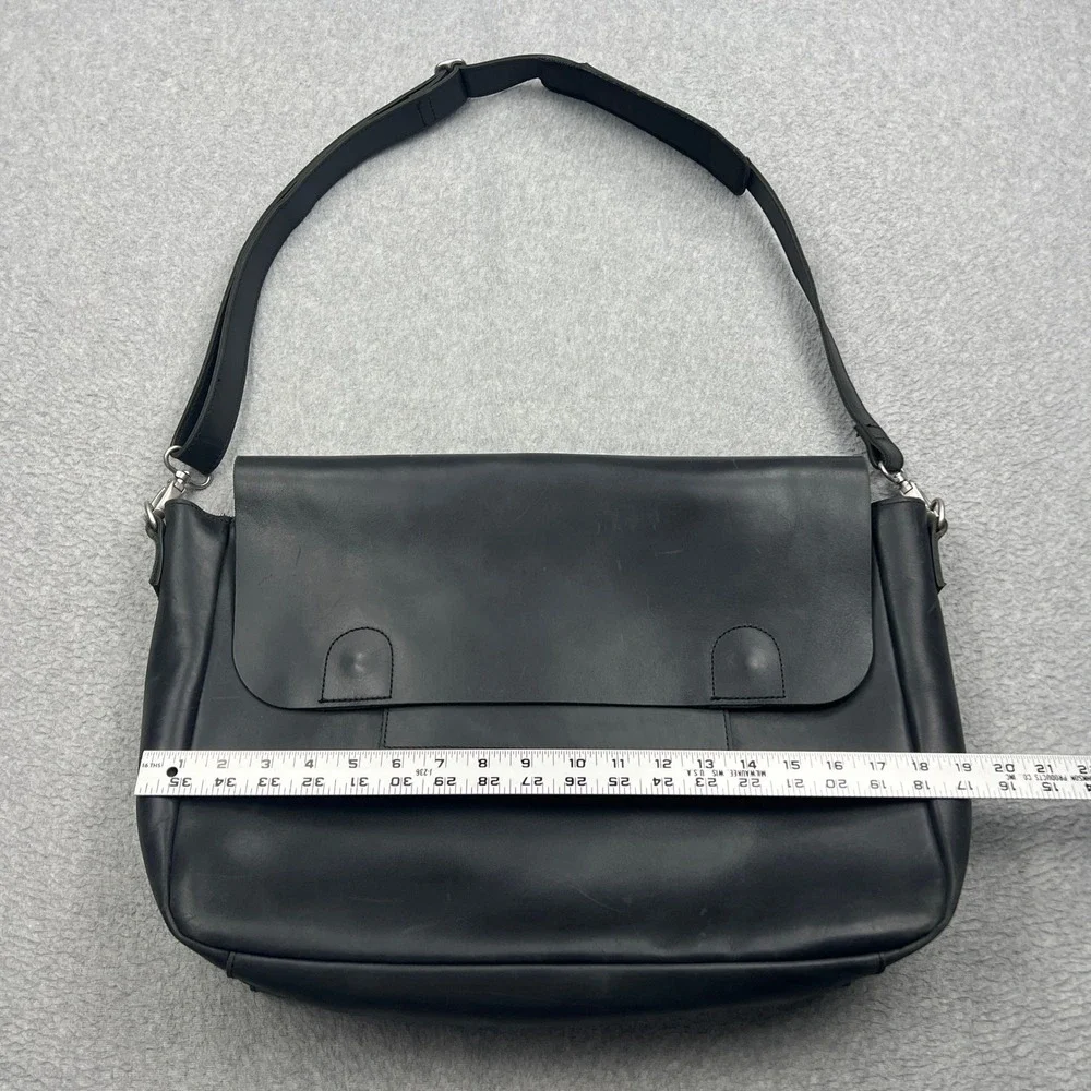 Duluth Lineage Leather Briefcase Messenger Bag Large Black Flap Laptop Crossbody